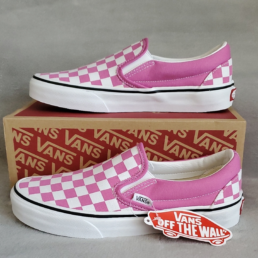 🆕️ VANS Hot Pink & White Classic Slip-On Checkerboard Shoes WOMEN'S SIZE: 6.5